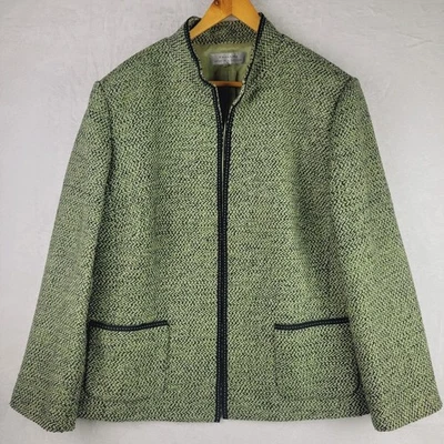Tahari Blazer Jacket Women Size 22 Coat Black Green Tweed - Image 1 of 4