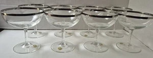 Vintage Crystal Champagne Glasses with Silver Platinum Rim West Germany - Set 8 - Picture 1 of 9