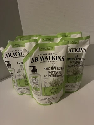 Pacote com 6 34 oz J.R. Watkins Sabonete Gel para Lavar as Mãos Bolsa Refil Perfumada Aloe Chá Verde - Imagem 1 de 3