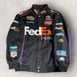 Vintage FedEx Express Racing Denny Hamlin NASCAR Bomber Jacket Toyota Mens Large - Picture 1 of 18