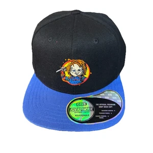 Chucky Flat Brim Snapback Hat Horror Movie Adjustable Cap Black Blue - Picture 1 of 9