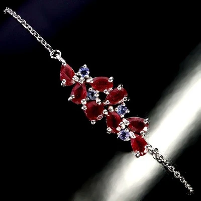 925 Sterling Silver Pear Bracelet with Ruby and Tanzanite Gemstone, N USA Import - Image 1 of 4