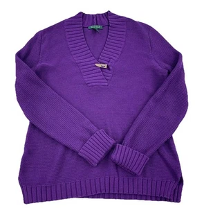 Lauren Ralph Lauren Sweater Women XL Purple Chunky Knit Ribbed Toggle Button LRL - Picture 1 of 9
