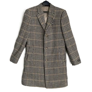 Lauren Ralph Lauren Men's 38R Wool Blend Overcoat Beige Blue Tan Houndstooth NEW - Picture 1 of 9