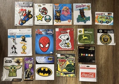 Lot Of 24 Kids Cartoons Stick On Iron On Patches Mario Looney Tunes TMNT Peanuts - Image 1 of 4