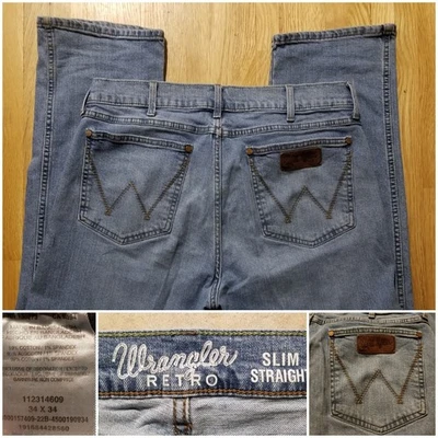 Pantalones de mezclilla Wrangler retro ajustados para hombre 34 x 34" azul vaquero trabajo básico Foto 1 de 4