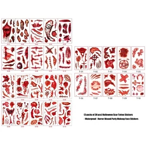 30 Sheets Scary Horror Tattooes Stickers Fake Wounds Waterproof Party Costume - Picture 1 of 8