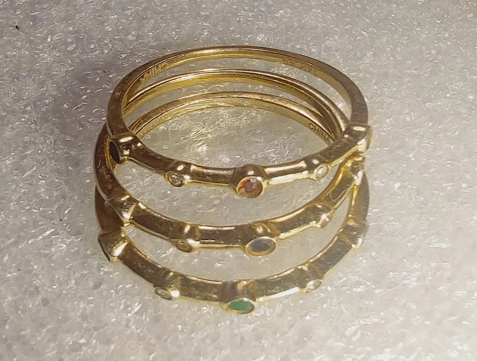 14KT Yellow Gold 3 Ring Set – Size 6 3/4 With Multi Color stones ((C90)) - Image 1 of 1