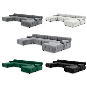 Foret 6 Seater Sofa Modular Arm Ottoman Tufted Velvet Lounge Couch Chaise 5 Colo - Picture 1 of 29