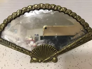 Antique Hvy BRASS Victorian MirrorFAN Easel Picture Frame Vanity Mirror /aged - Picture 1 of 10