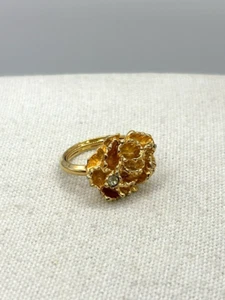 Vintage Avon Meer Koralle Kristall Strass goldfarben verstellbar Ringgröße 4,5 - Bild 1 von 20