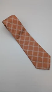 Calvin Klein 100% Silk Peach White Checkered Neck Tie - Picture 1 of 9