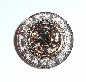 Maravilloso vidrio checo cobre antiguo con botón de vástago de brillo plateado - botón de 7/8 - Imagen 1 de 7