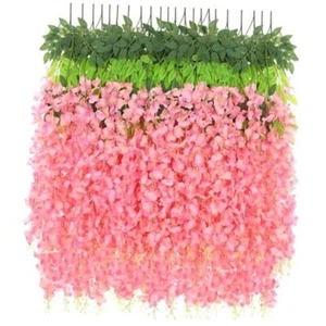 36 Pcs Wisteria Hanging Flowers, 3.6Ft/Pcs Fake Wisteria 36pcs Deep Pink - Picture 1 of 8