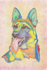 Multi coloured GERMAN SHEPHERD print - Rainbow - gaurd dog - Dog Portrait -