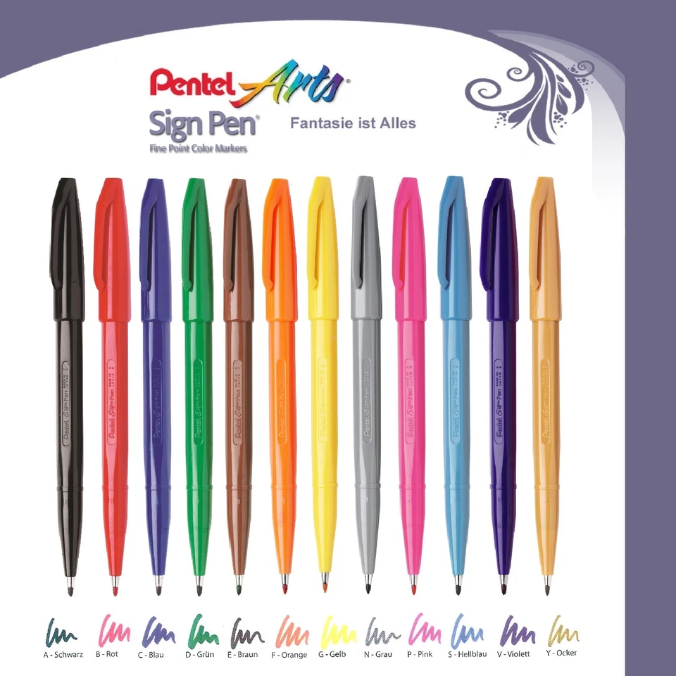 Pentel Arts Sign Pen S520 0,8mm Faserschreiber Faserstift 12 Farben wählbar - Bild 1 von 1