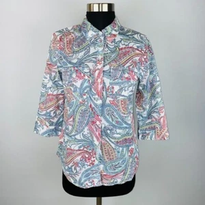 Croft & Barrow Top Womens Bohemian Paisley Button Down Shirt Petite S - Picture 1 of 6