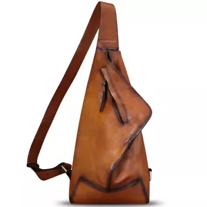 Genuine Leather Sling Bag Men Women Shoulder Crossbody Bag Sling Backpack Purse - Picture 1 of 13