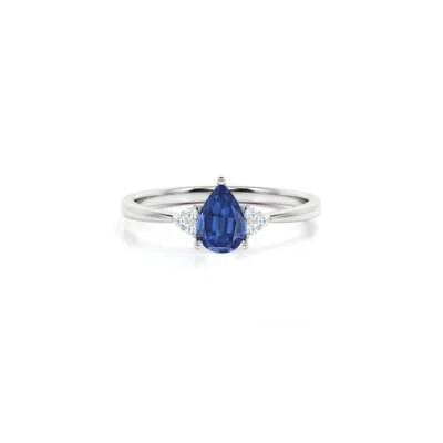 Natural Blue Sapphire and Diamonds Engagement Wedding Ring 10k White Gold l762 - Image 1 of 4