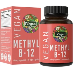 iVegan Methyl B12 Vitamins Active Form of Raw B12 Non GMO Vegan No Gluten 30 Cap - Picture 1 of 8