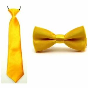 Baby Boy Kid Classic Satin Solid Color Bowtie Bow Tie Necktie Matching Set - Picture 1 of 22