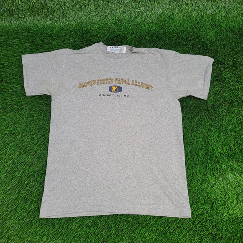 Vintage United-States Naval Academy Shirt Mens M Single-Stitch Gray USNA Rayon Cover