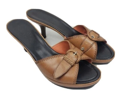 Cole Haan Mujer Cuero Marrón Tacones Sandalias Sin Cordones Hebilla Zapatos Talla 9 M  Foto 1 de 4