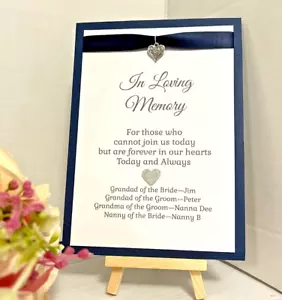 In Loving Memory - Heart Charm & Navy Ribbon - Personalised - Picture 1 of 1