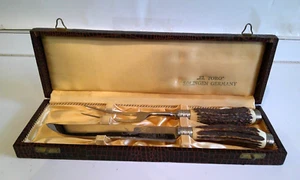"El Toro" Solingen Germany Stag Antler Handle Carving Set with Case - Picture 1 of 9