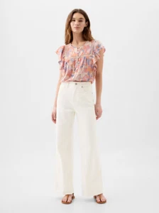 GAP High Rise Wide Leg Relaxed Jeans Off White 885158 Size 12 LONG Trendy 2024 - Picture 1 of 10