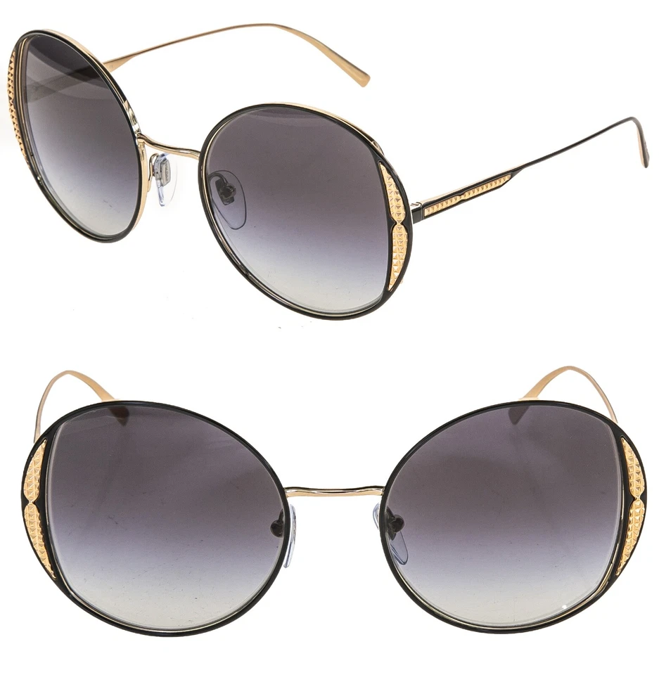 BVLGARI BV6169 Black Gold Round Metal Fashion Logo Sunglasses 6169 Authentic