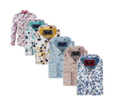 Mens Floral Paisley Print Cotton-poly Long Sleeve Shirts Casual/Formal S-2XL - Image 1 of 4