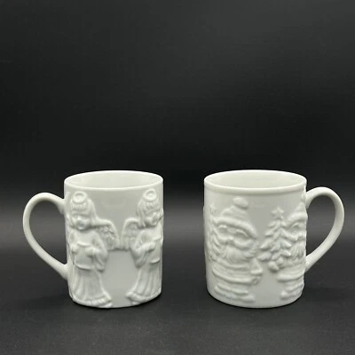 Tazas de porcelana blancas vintage Takahashi Japón 10 oz Santa Elf and Angel Foto 1 de 4