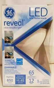 GE Reveal LED BR30 650 Lumens 65W/12W Dimmable Floodlight Bulb Soft/Warm White - Picture 1 of 4