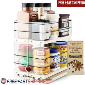 Large Pullout Spice Rack Organizer 2 Tier Drawers Kitchen Storage Solution New - Picture 1 of 7