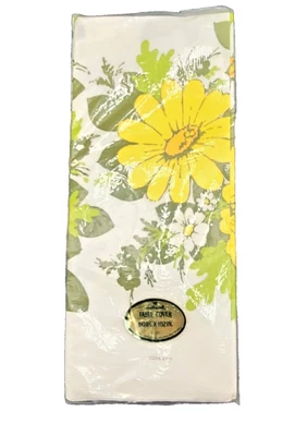 Cubierta de mesa de papel floral vintage con sello amarillo blanco flores 60" x 102" nueva Foto 1 de 4