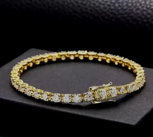 Tennis Bracelet Round Cut Lab Created Diamond 14K Yellow Gold Over 6.00 Ct - Picture 1 of 1