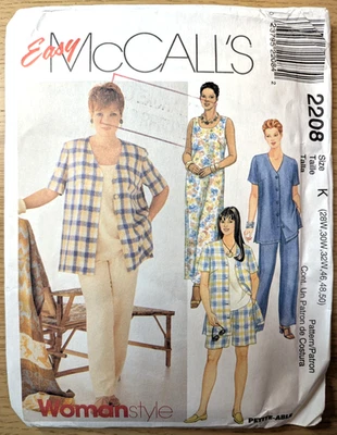 McCall's Easy 2208 28W-32W 46-50 Petite-able Shirt Dress Top Pants Shorts Uncut - Image 1 of 3