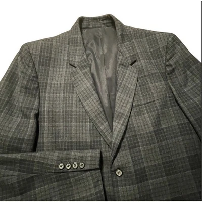 Casaco esportivo Vince masculino tamanho 46 preto e cinza lã pura flanela xadrez POW - Imagem 1 de 4