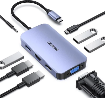 BENFEI 8-in-1 USB C Docking Station Hub with Triple Display (2xHDMI, VGA) Mac/PC - Image 1 of 4