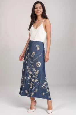 Johnny Was Workshop Denim Blue Allison Bias Maxi Skirt W72624-E - Image 1 of 4