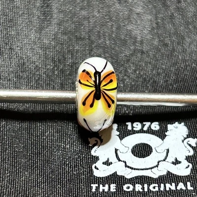 trollbeads ooak unique glass bead orange yellow butterfly critter insect  - Image 1 of 4