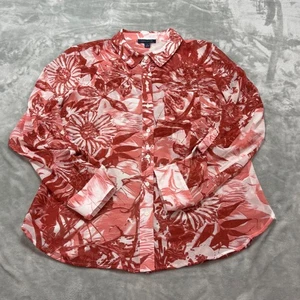 Tommy Hilfiger Camisa Floral Con Botones Para Mujer M Rojo Blanco Blusa Transparente - Imagen 1 de 7
