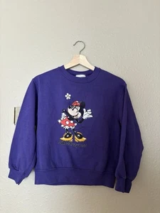 Vintage 90s Minnie Mouse Girls Sweatshirt Purple Disney World Pullover Youth M - Picture 1 of 6