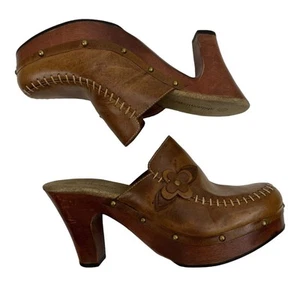 Xhilaration Size 7.5 Clogs Mules Original Y2K 90S Vtg Chunky Wooden Heel Studded - Picture 1 of 10