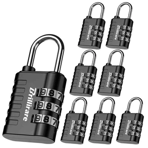8 Pack Combination Lock, 3-Digit Waterproof Keyless Padlock, Zinc Alloy Outdo... - Foto 1 di 8