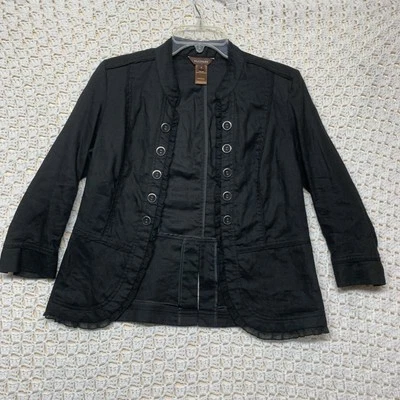 Multiples 100%Linen Blazer Jacket Women Sz S Military Black Open Front Buttons - Image 1 of 4