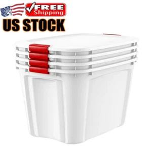 Storage Boxes Bin Plastic Containers W/ Locking Latches Basement Garage 4 Set US - Picture 1 of 2