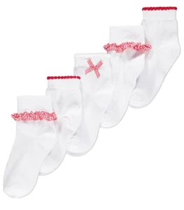 Red and WHITE Gingham Trim Ankle Socks 5 Pack school - Picture 1 of 3