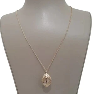 Express Women's Leaf Cubic Zirconia Pendant Necklace Gold Plated NWT - Picture 1 of 5